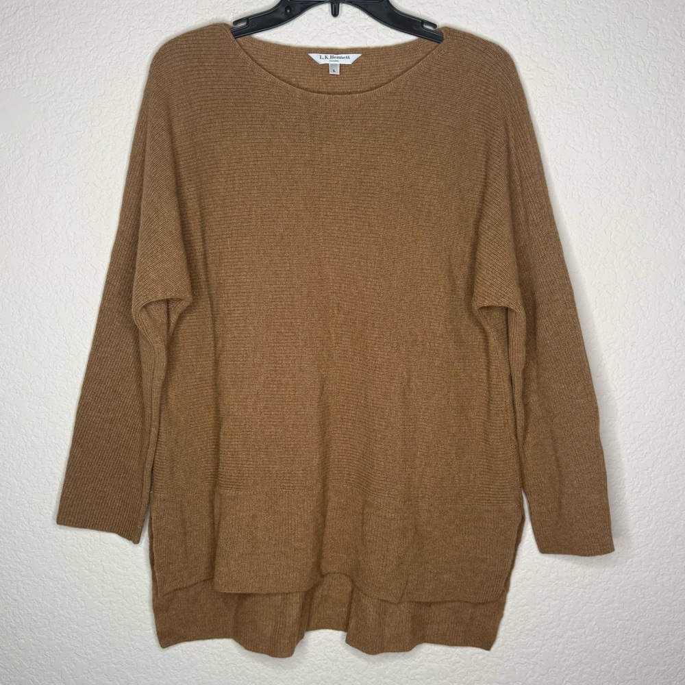 L.K. Bennett Tan Crewneck High Low Sweater Size Large